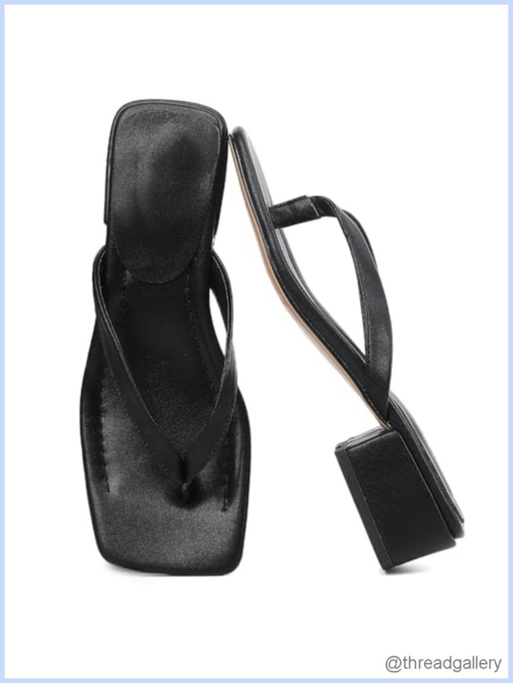 Faux Leather Square Toe Chunky Heel Thong Sandals Slip On Casual Summer Slides